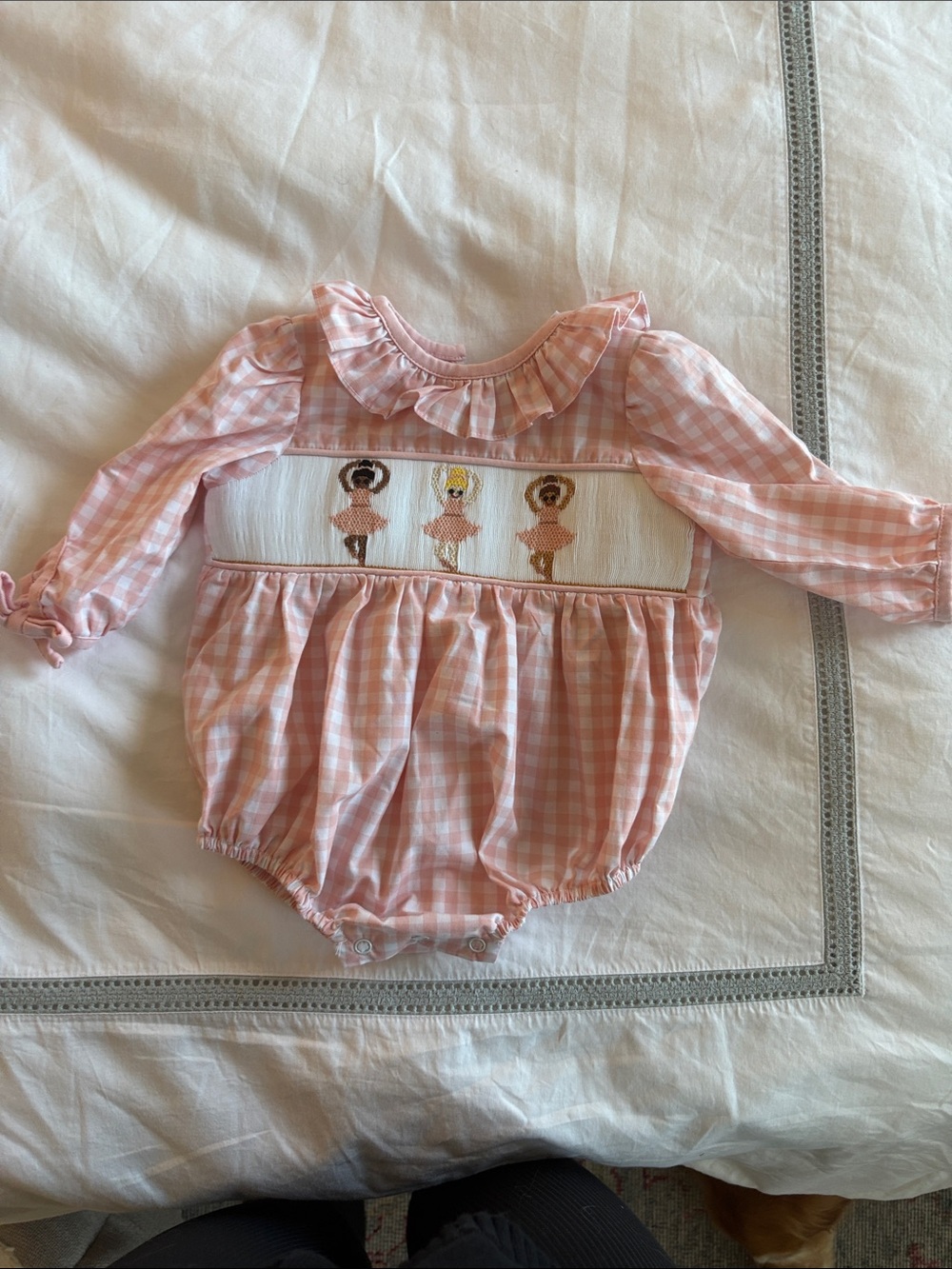 Pink Gingham Smocked Ballerina Baby One-Piece